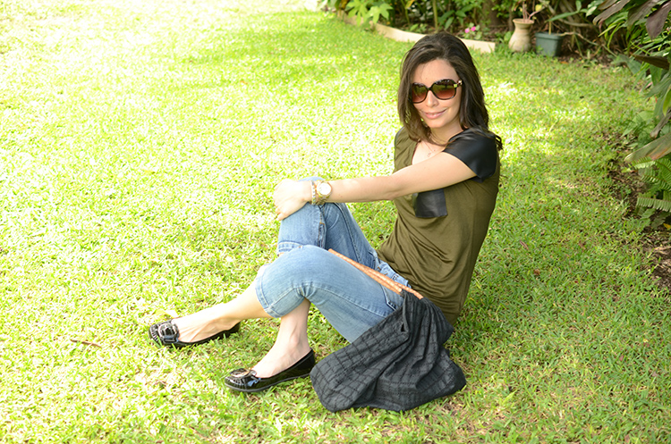 Fashion - Olive & Black Faux Leather Shirt by Sonia Valdés
