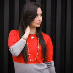 Colorblocked Knit Sweater Red & Gray